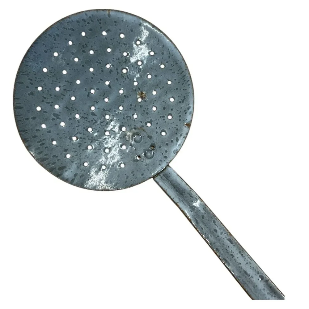 Gray Strainer Skimmer Graniteware‎ Enamel Handled Vintage Scoop Primitive